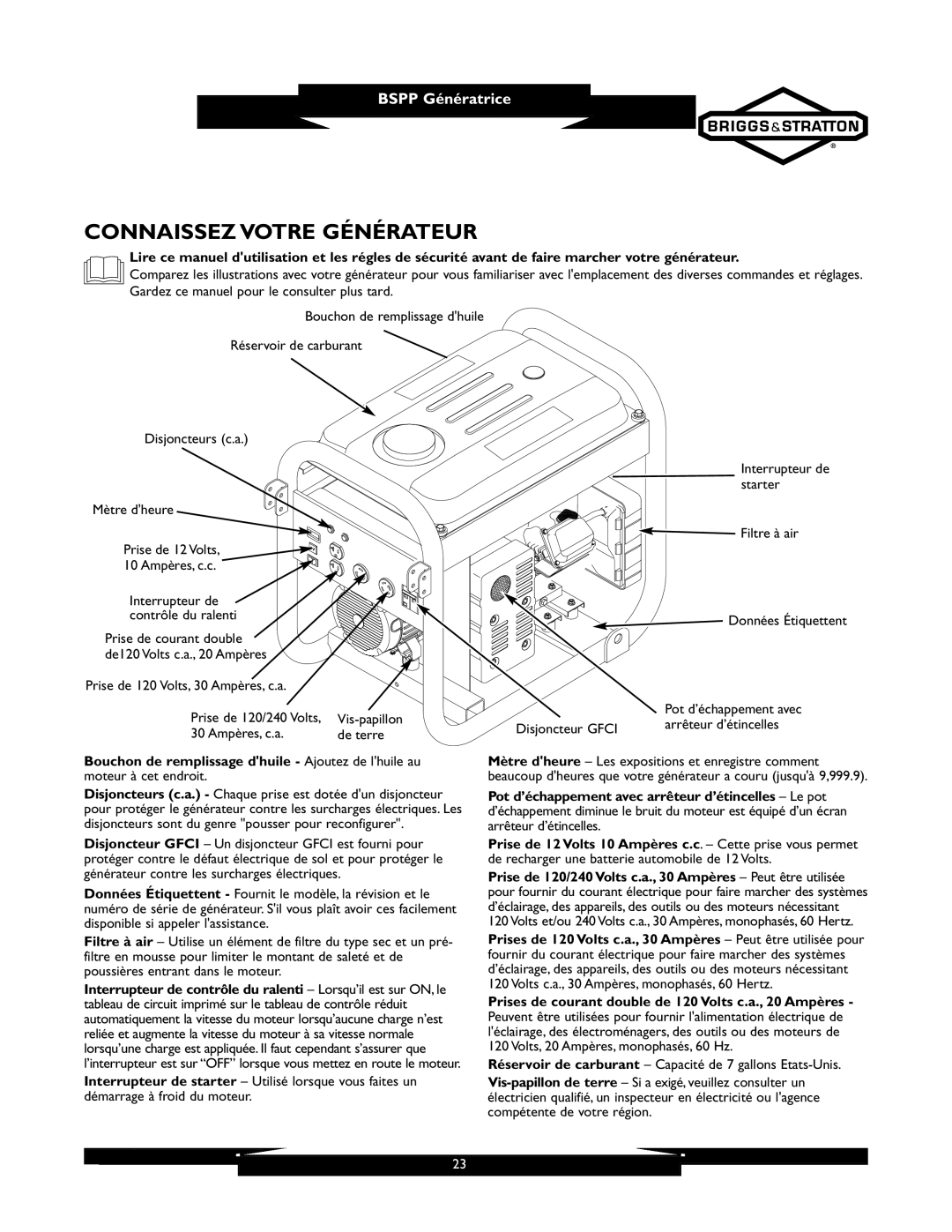 Briggs & Stratton 01933-1 manuel dutilisation Connaissez Votre Générateur, Arrêteur d’étincelles 