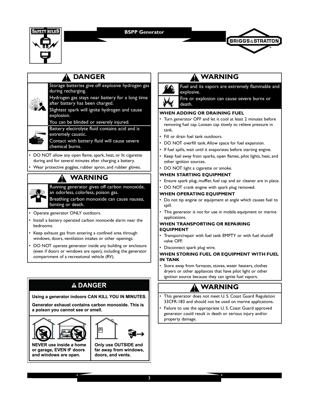 Briggs & Stratton 01933-1 When Adding or Draining Fuel, When Starting Equipment, When Operating Equipment 