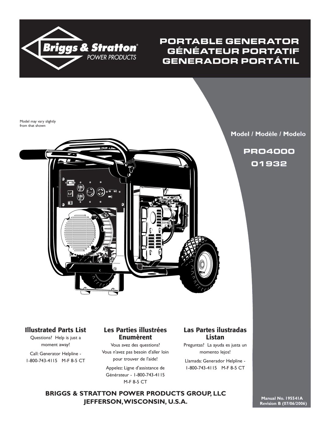 Briggs & Stratton 01933 manual PRO4000 01932 