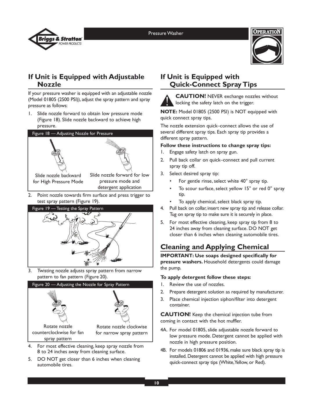 Briggs & Stratton 01936 owner manual If Unit is Equipped with Adjustable Nozzle, Cleaning and Applying Chemical 