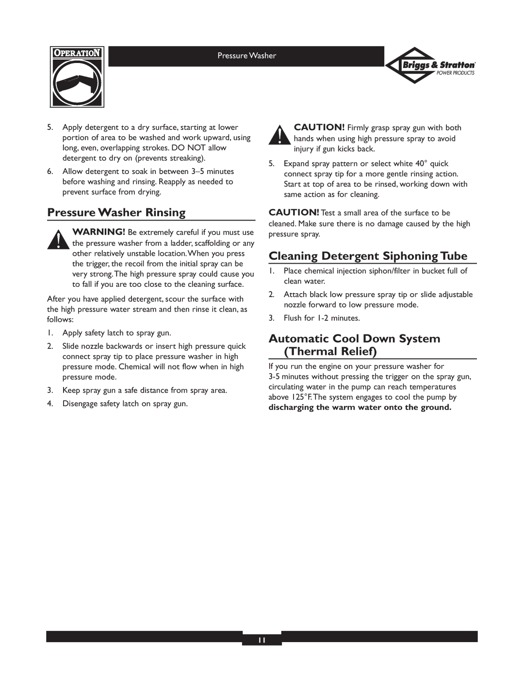 Briggs & Stratton 01936 owner manual Pressure Washer Rinsing, Cleaning Detergent Siphoning Tube 