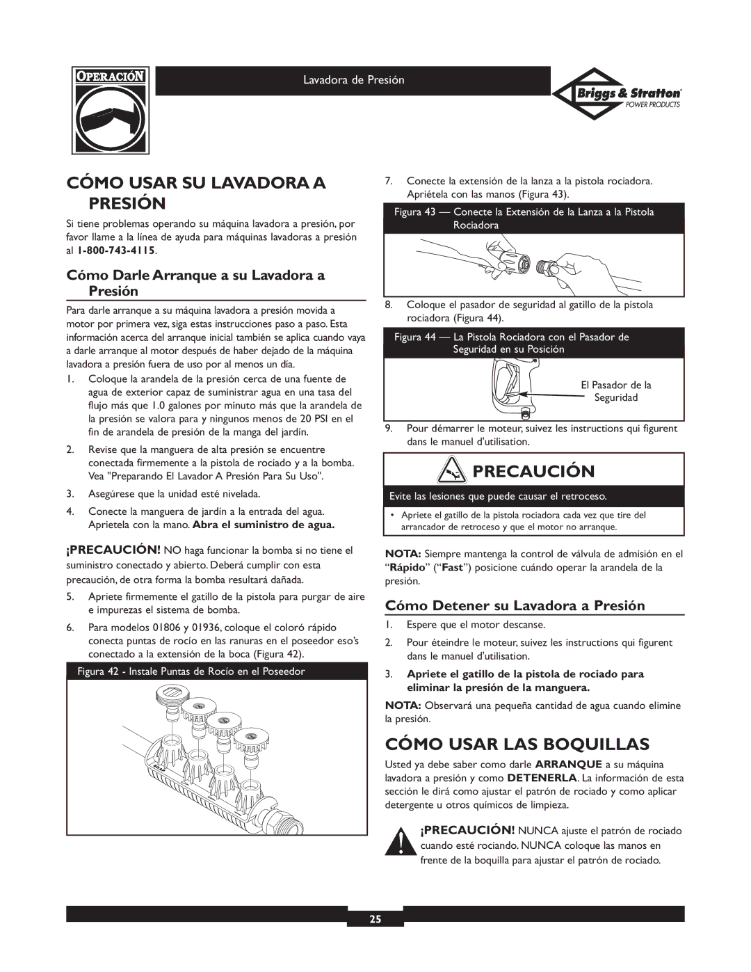 Briggs & Stratton 01936 Cómo Usar SU Lavadora a Presión, Cómo Usar LAS Boquillas, Cómo Detener su Lavadora a Presión 