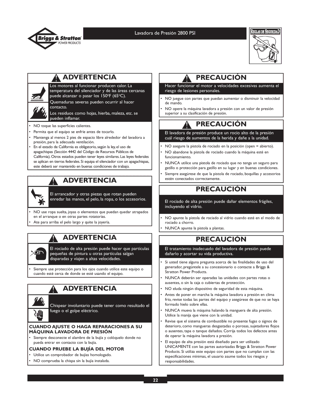 Briggs & Stratton 01937 owner manual Precaución 