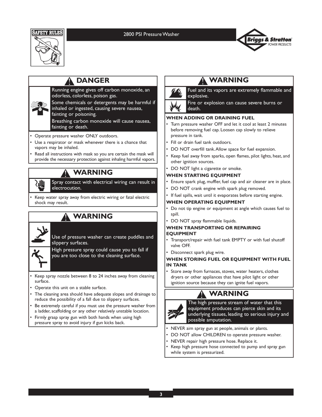 Briggs & Stratton 01937 owner manual When Adding or Draining Fuel 