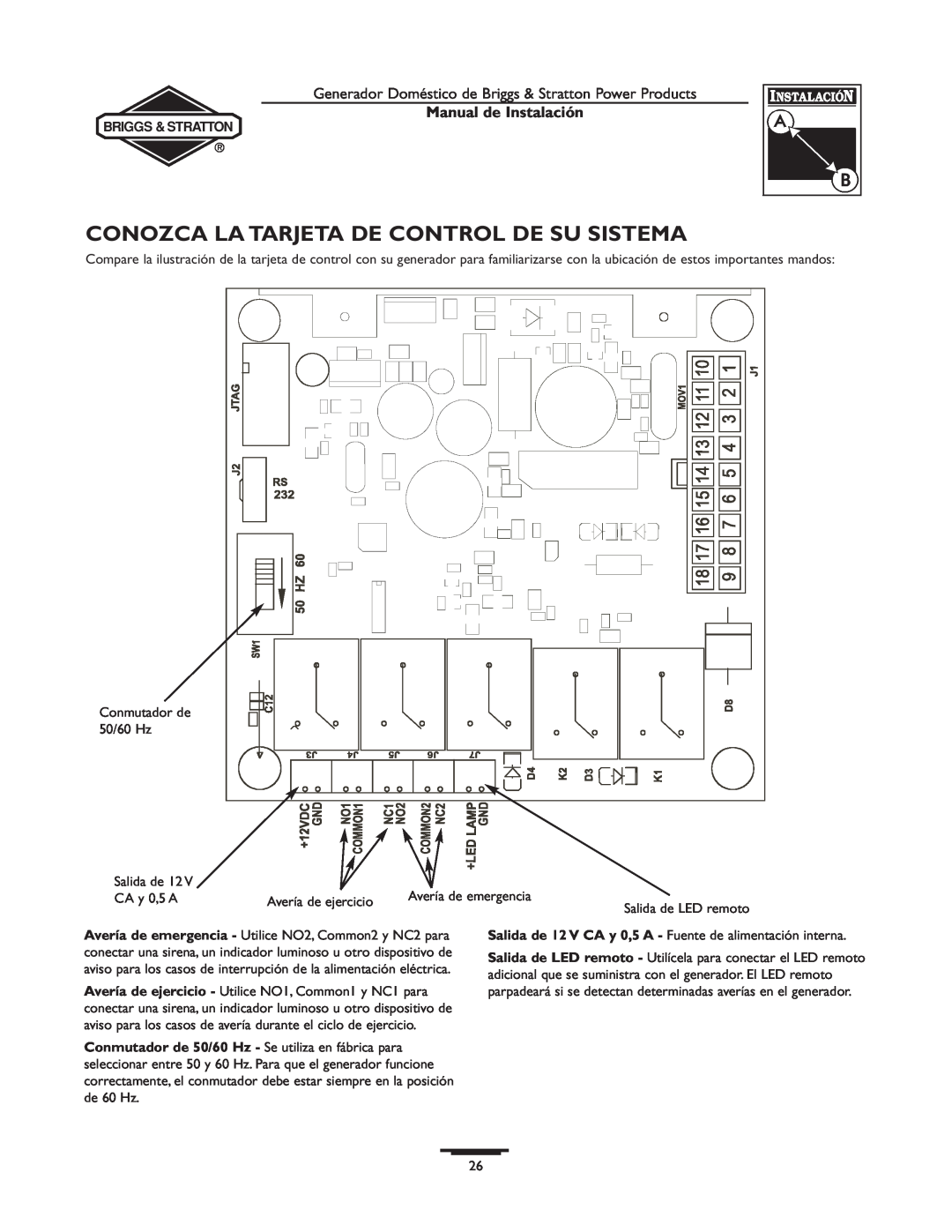 Briggs & Stratton 01938-0, 01815-0 manual Conozca La Tarjeta De Control De Su Sistema, Manual de Instalación 