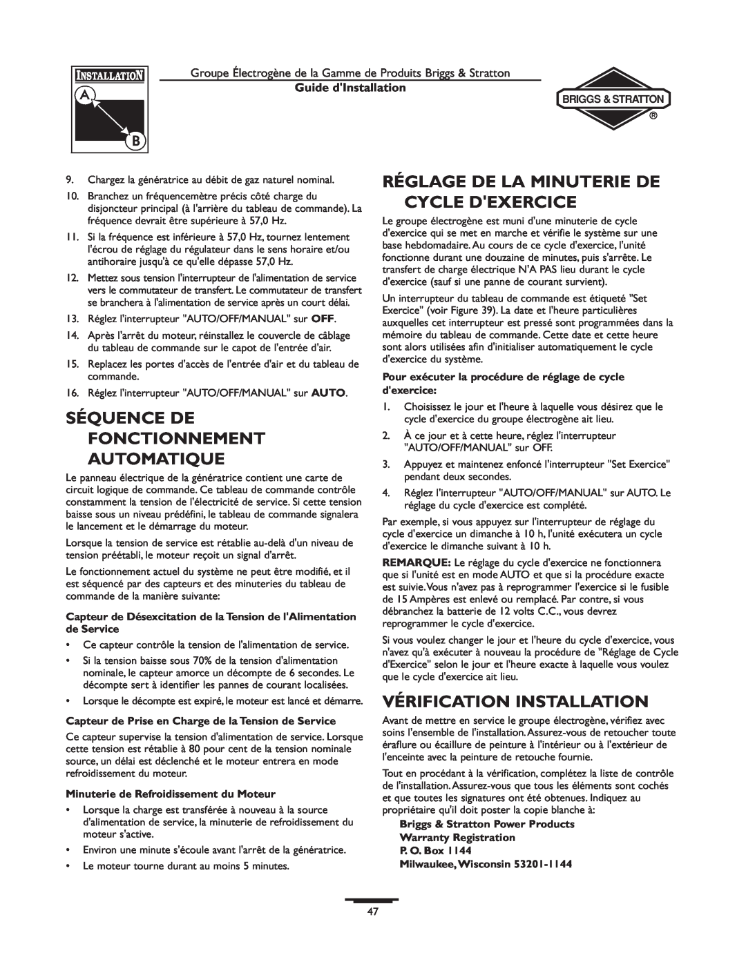 Briggs & Stratton 01815-0, 01938-0 manual Séquence De Fonctionnement Automatique, Réglage De La Minuterie De Cycle Dexercice 