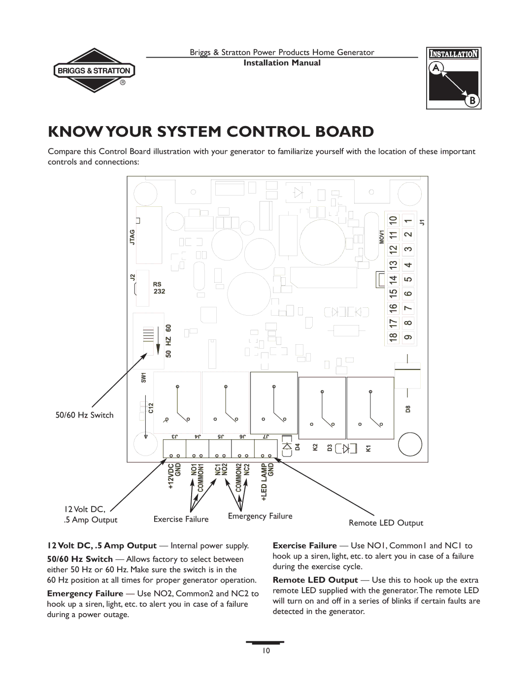 Briggs & Stratton 01938-0 Know Your System Control Board, Volt DC, .5 Amp Output Internal power supply, Remote LED Output 