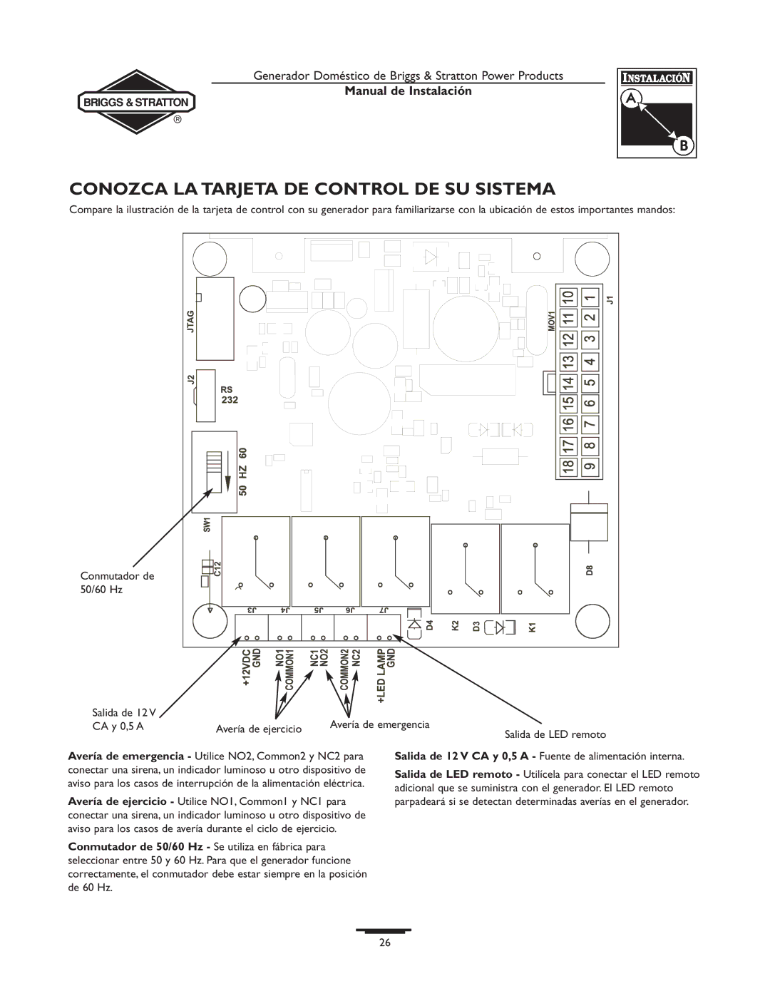 Briggs & Stratton 01938-0, 01815-0 manual Conozca LA Tarjeta DE Control DE SU Sistema 