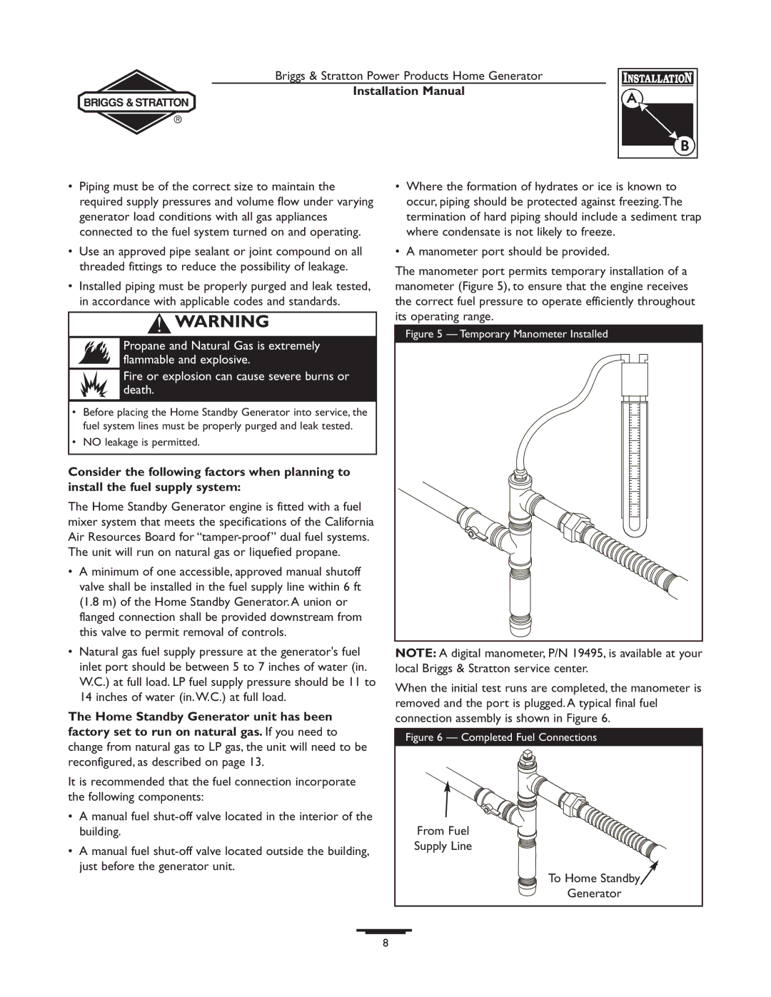 Briggs & Stratton 01938-0, 01815-0 manual From Fuel, To Home Standby 