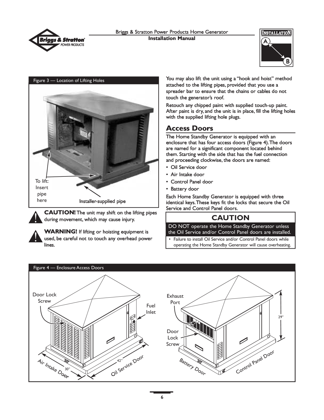 Briggs & Stratton 01938-0 manual Access Doors, Installation Manual 