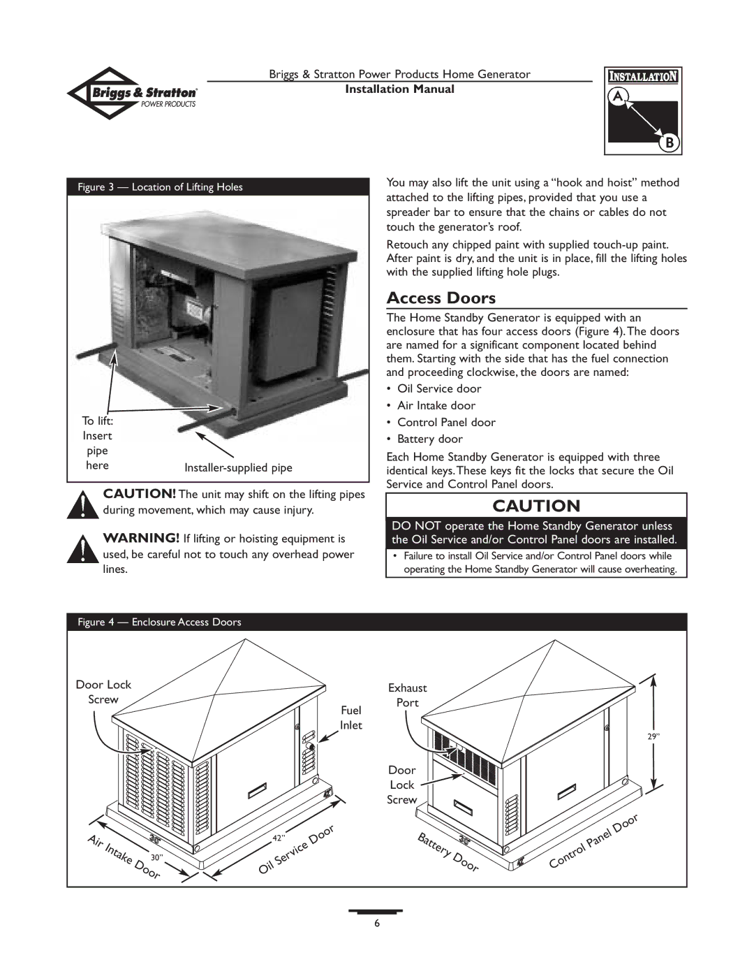 Briggs & Stratton 01938-0 manual Access Doors, Insert, Battery, Control 