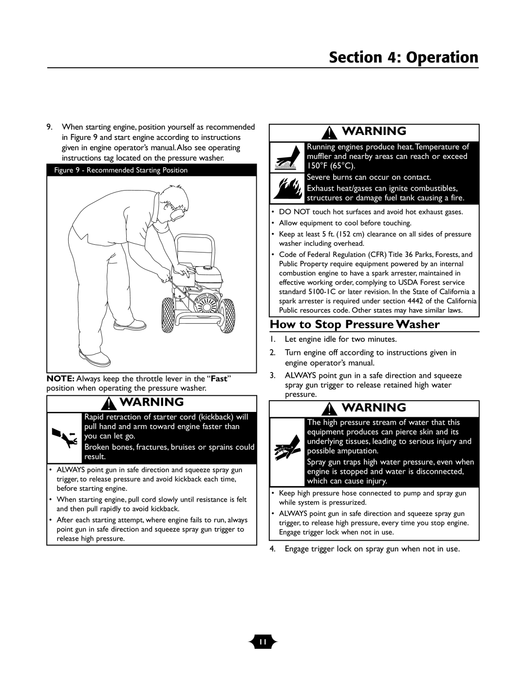 Briggs & Stratton 01988-1 manual Operation, How to Stop Pressure Washer 