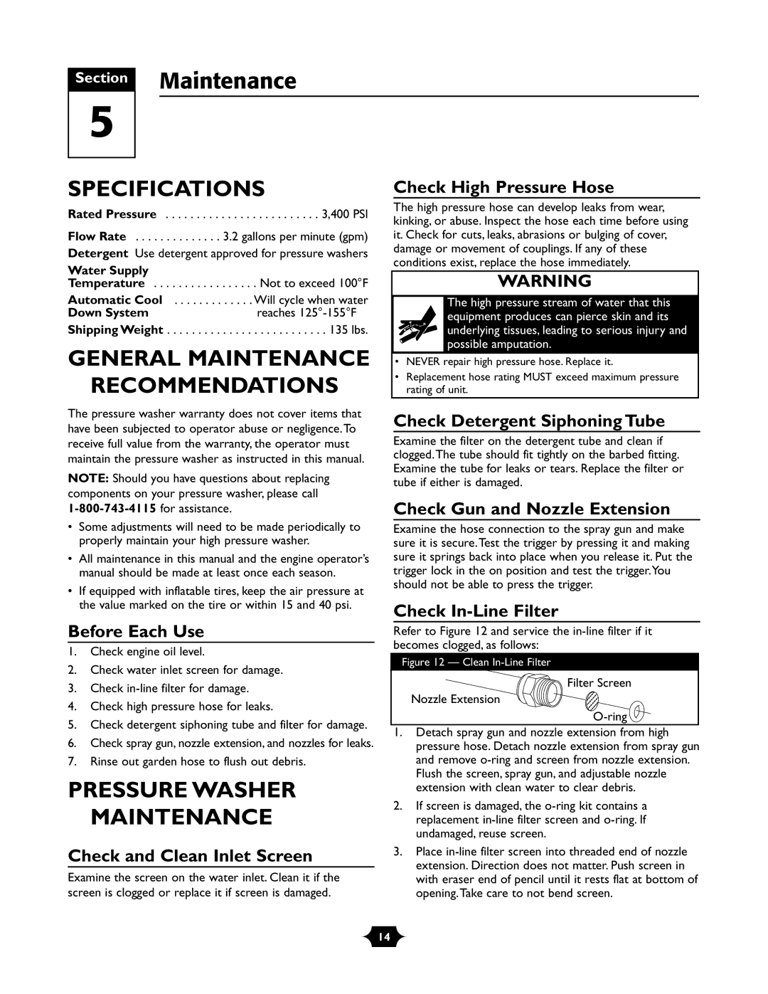 Briggs & Stratton 01988-1 manual Section Maintenance, Specifications, General Maintenance Recommendations 