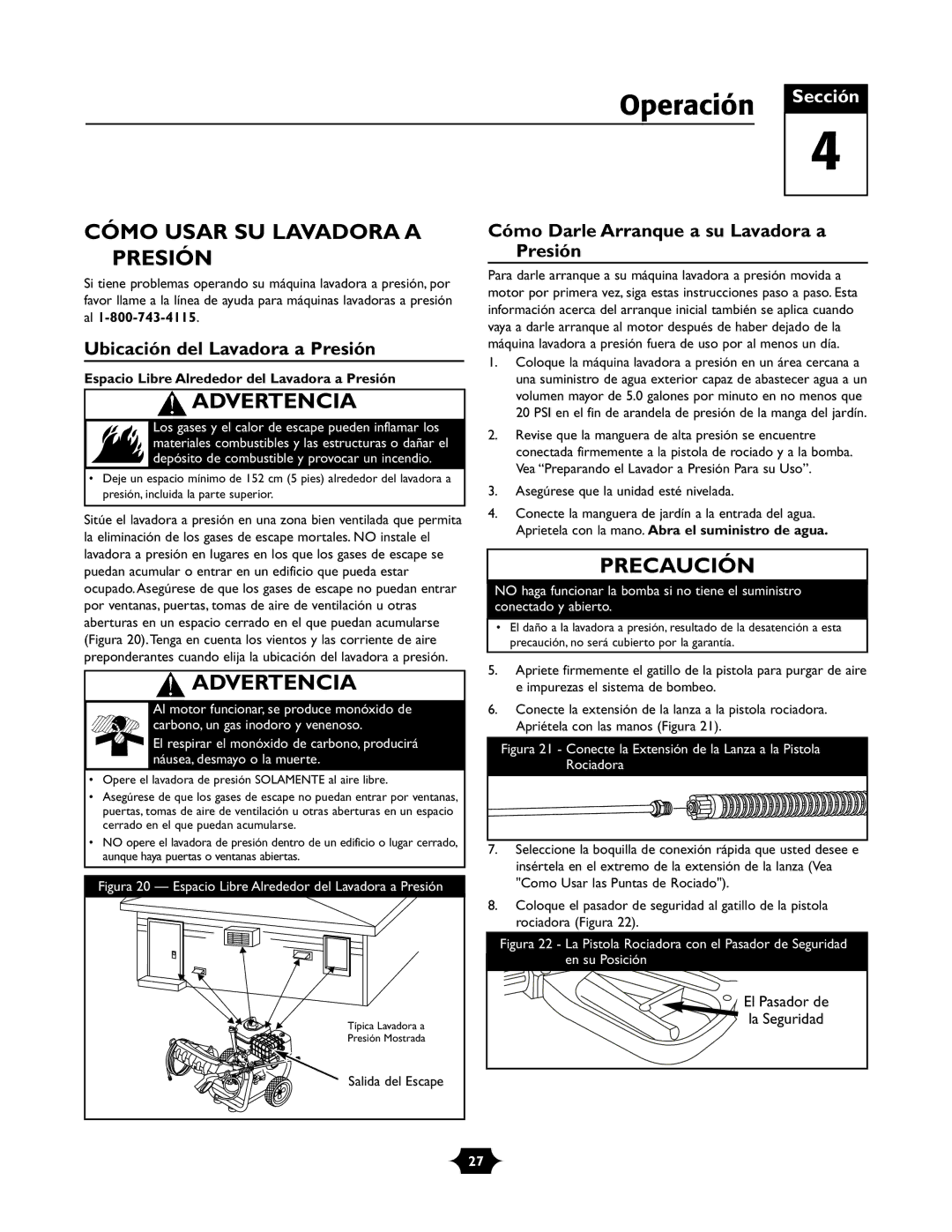 Briggs & Stratton 01988-1 manual Operación, Cómo Usar SU Lavadora a Presión, Ubicación del Lavadora a Presión 