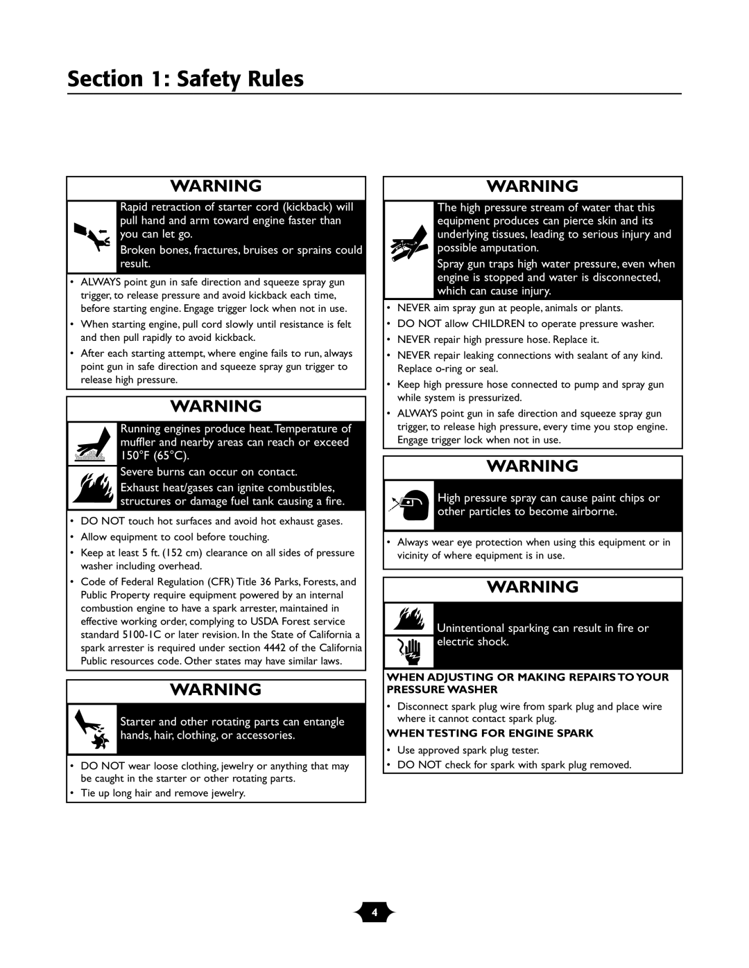 Briggs & Stratton 01988-1 manual Unintentional sparking can result in fire or electric shock 