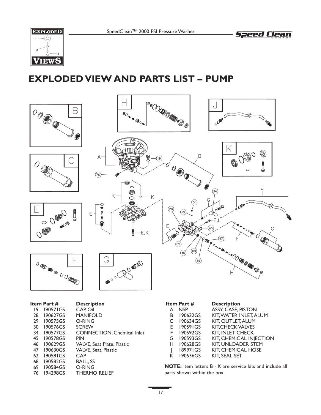 Briggs & Stratton 020211-0 owner manual Exploded View and Parts List Pump 