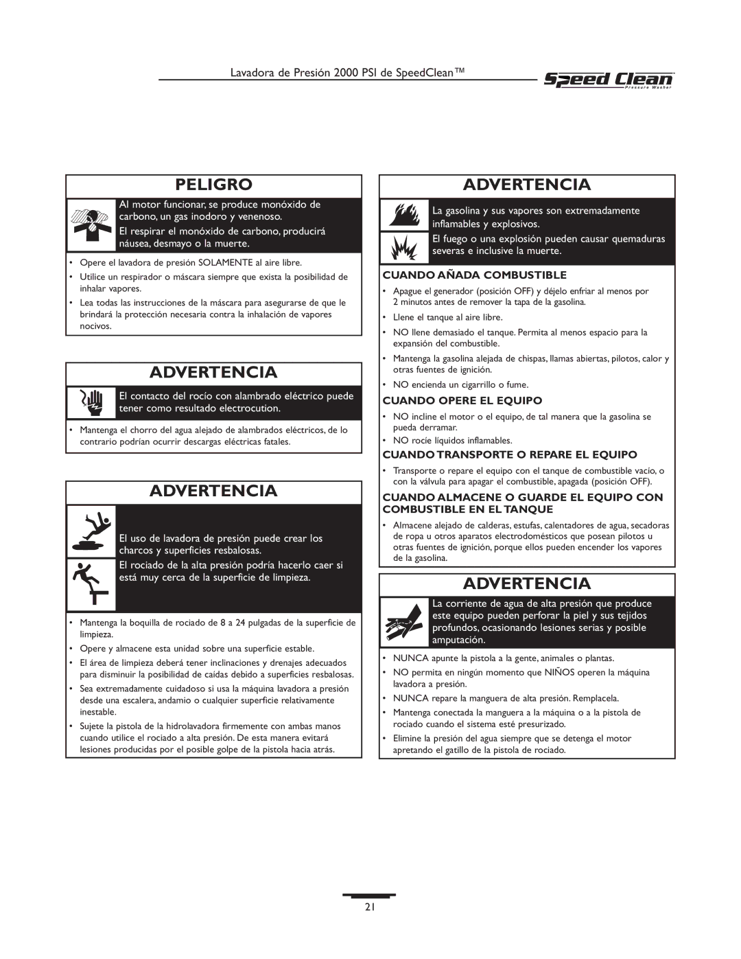 Briggs & Stratton 020211-0 owner manual Peligro, Cuando Añada Combustible 