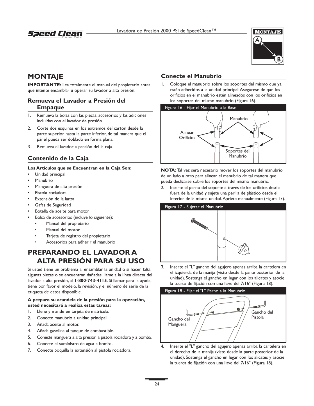 Briggs & Stratton 020211-0 owner manual Montaje, Preparando EL Lavador a Alta Presión Para SU USO, Contenido de la Caja 