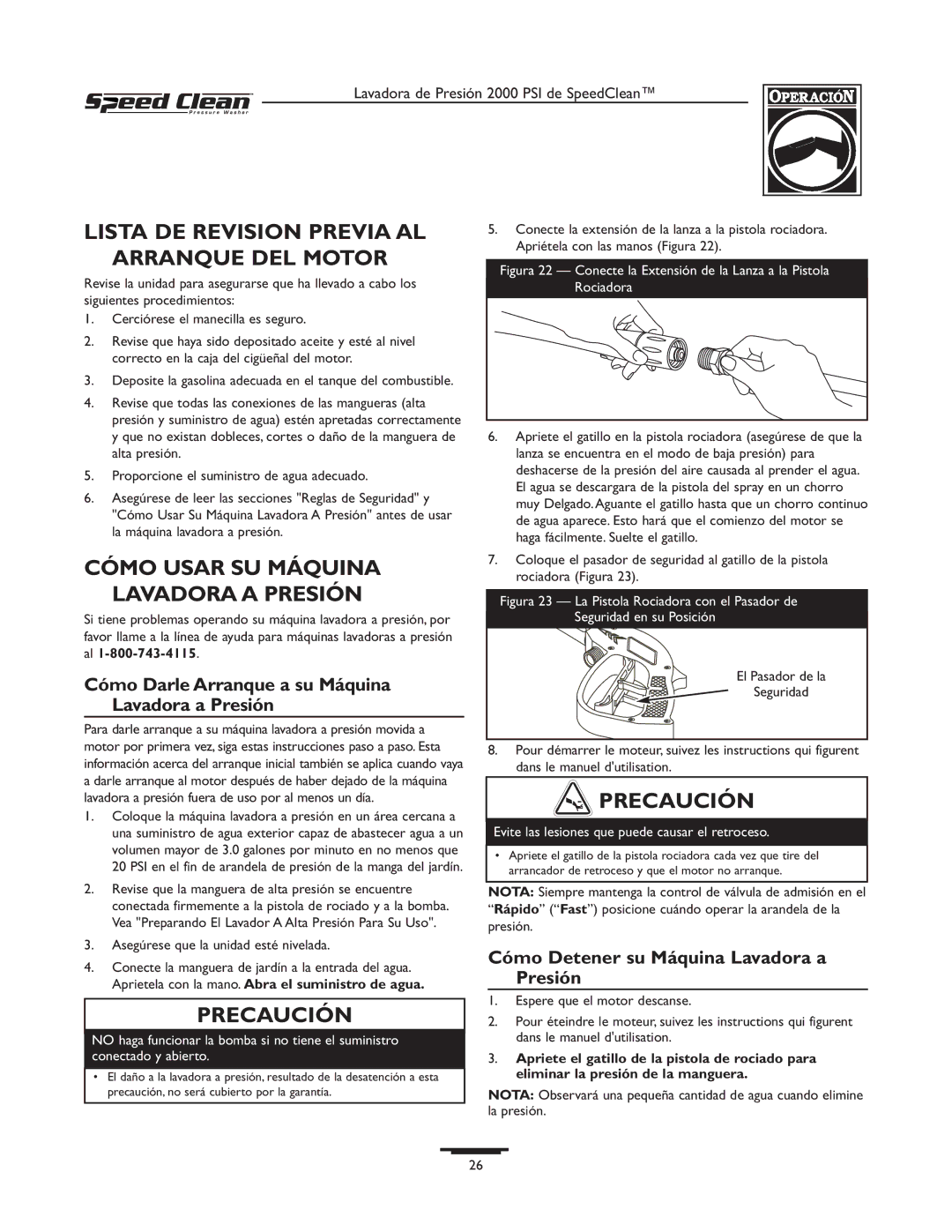 Briggs & Stratton 020211-0 Lista DE Revision Previa AL Arranque DEL Motor, Cómo Usar SU Máquina, Lavadora a Presión 