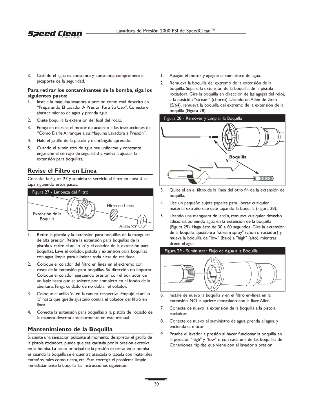 Briggs & Stratton 020211-0 owner manual Revise el Filtro en Línea, Mantenimiento de la Boquilla 