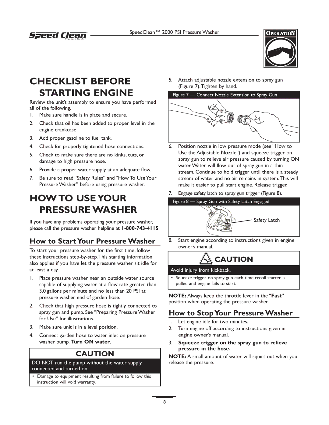 Briggs & Stratton 020211-0 owner manual Checklist Before Starting Engine, HOW to USE Your Pressure Washer 