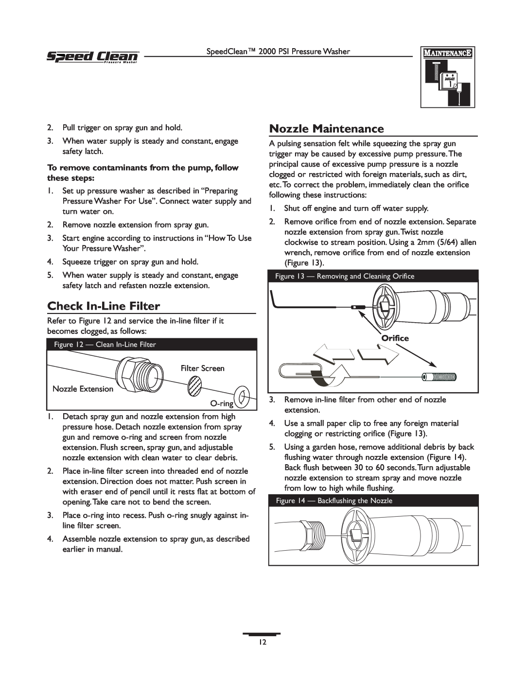 Briggs & Stratton 020211-0 owner manual Nozzle Maintenance, Check In-LineFilter, Orifice 
