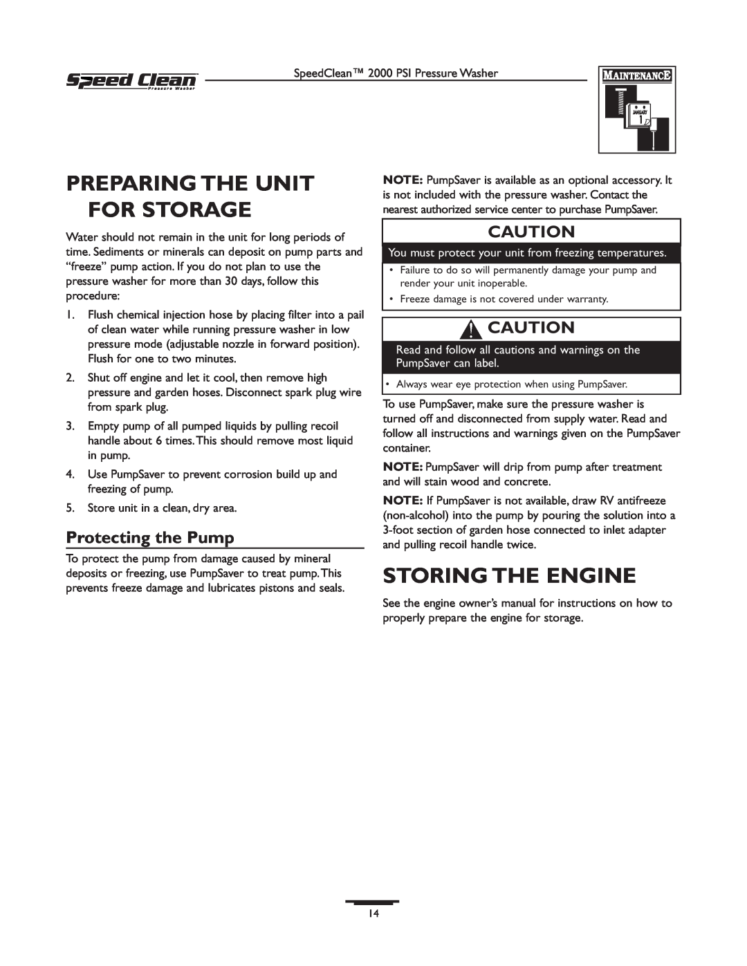 Briggs & Stratton 020211-0 owner manual Preparing The Unit For Storage, Storing The Engine, Protecting the Pump 