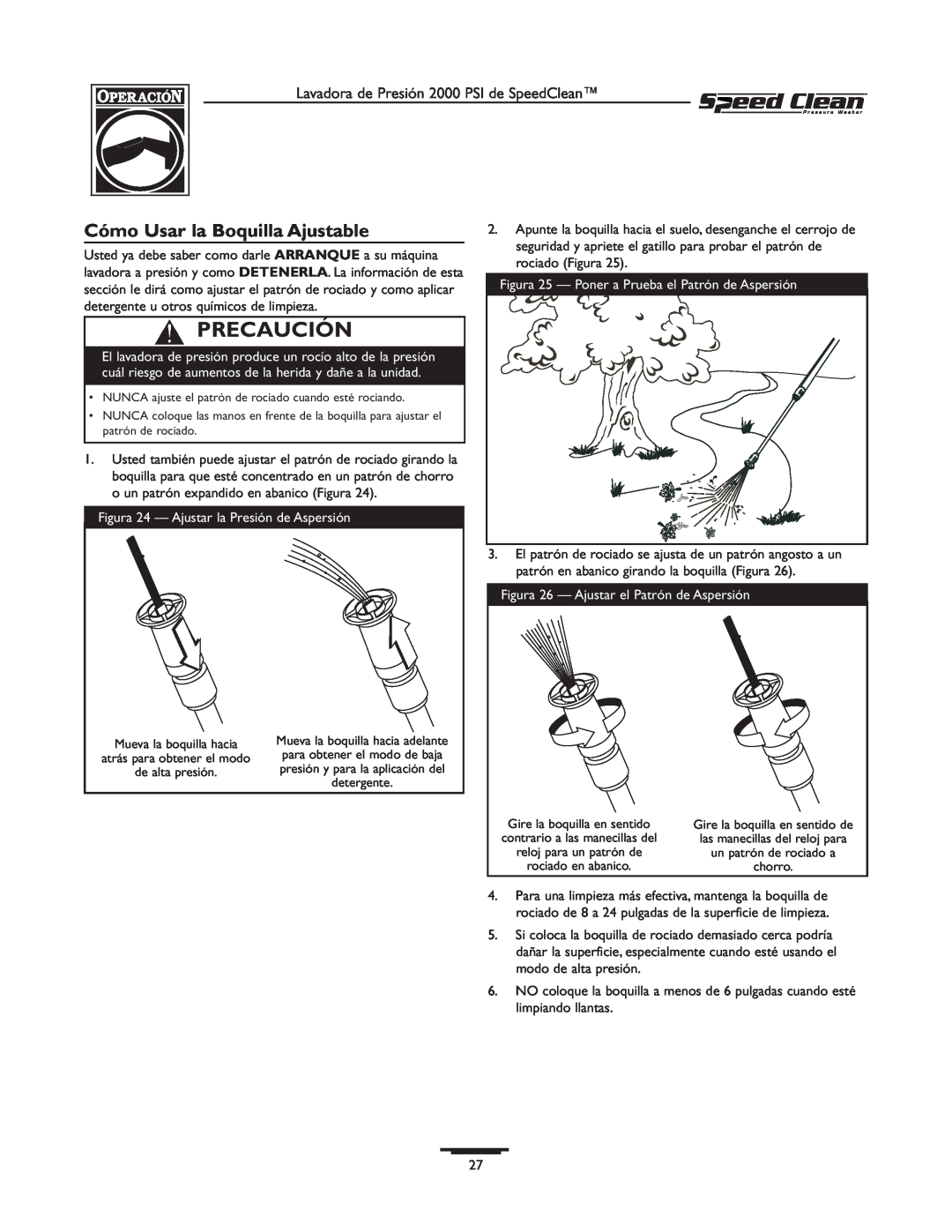 Briggs & Stratton 020211-0 owner manual Cómo Usar la Boquilla Ajustable, Precaución 