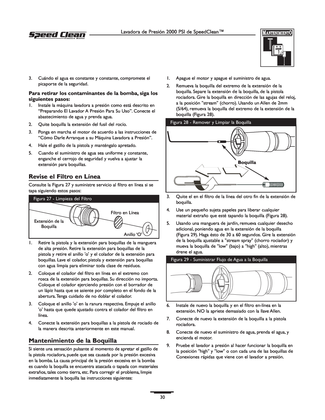 Briggs & Stratton 020211-0 owner manual Revise el Filtro en Línea, Mantenimiento de la Boquilla 