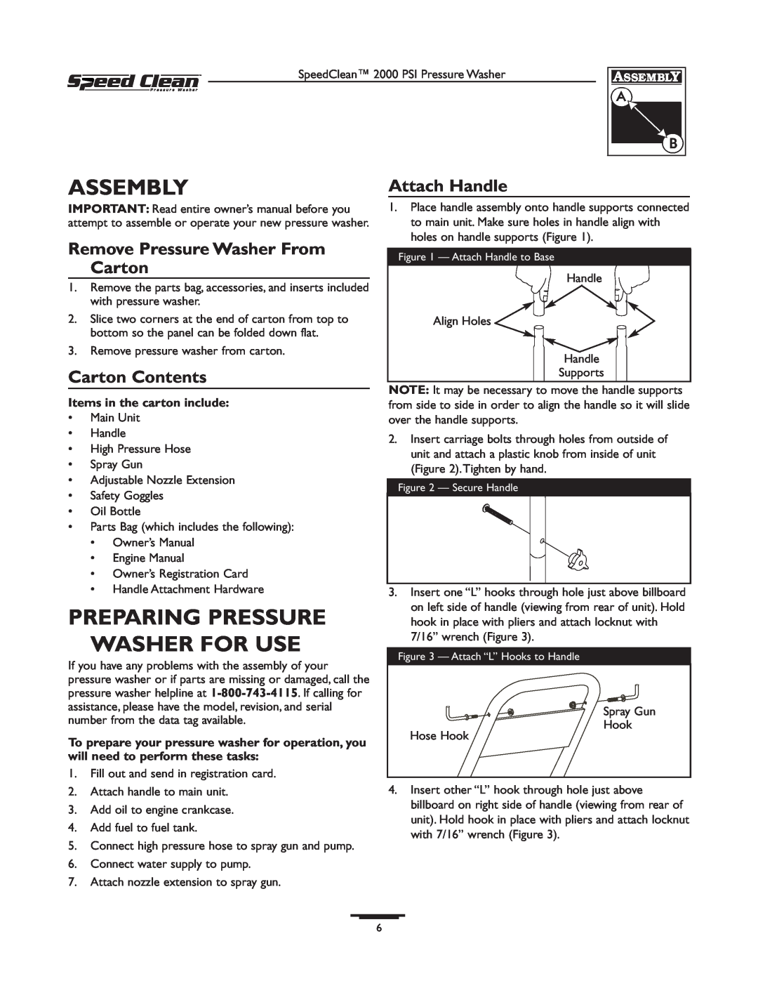 Briggs & Stratton 020211-0 Assembly, Preparing Pressure Washer For Use, Remove Pressure Washer From Carton, Attach Handle 