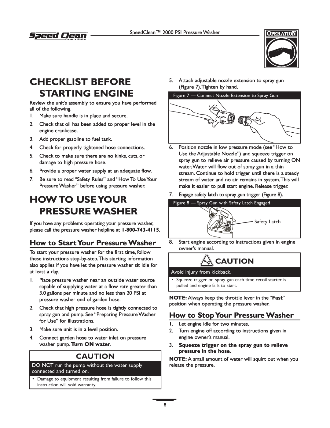 Briggs & Stratton 020211-0 owner manual Checklist Before Starting Engine, How To Use Your Pressure Washer 