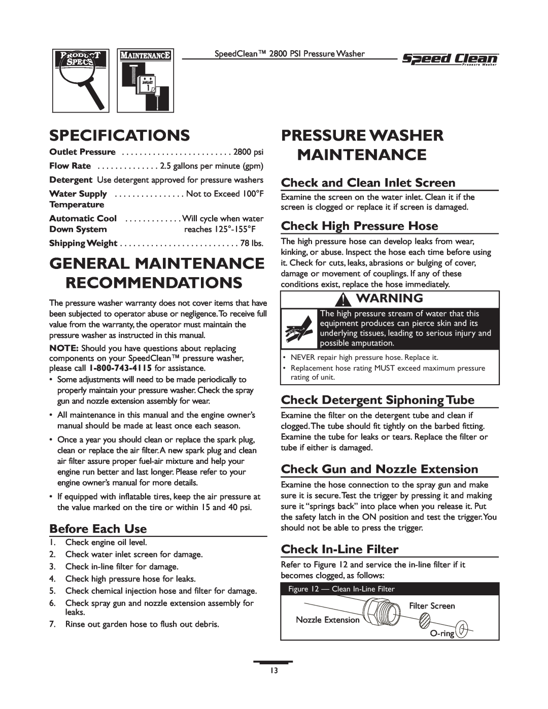 Briggs & Stratton 020212-0 Specifications, General Maintenance Recommendations, Pressure Washer Maintenance, Temperature 