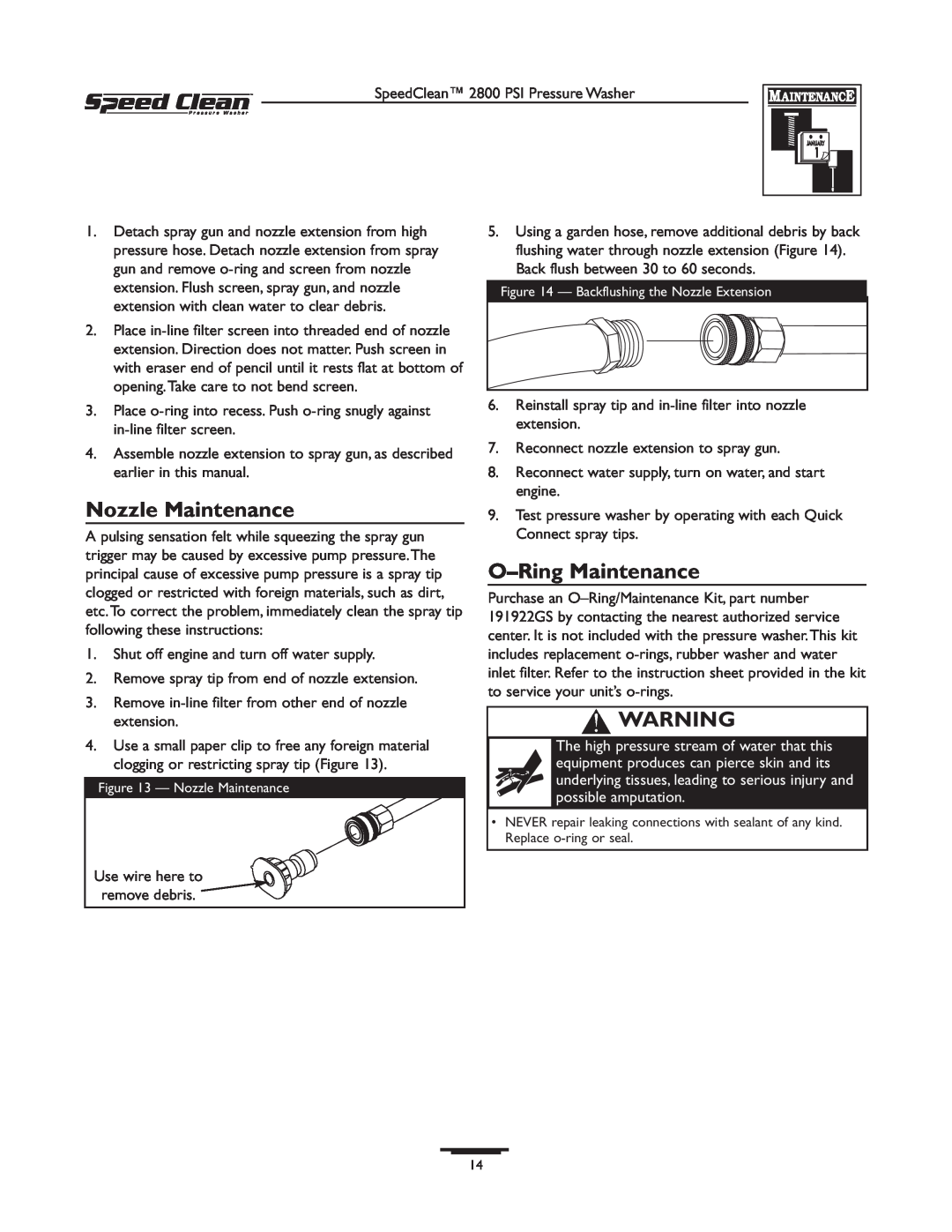 Briggs & Stratton 020212-0 owner manual Nozzle Maintenance, O-RingMaintenance 
