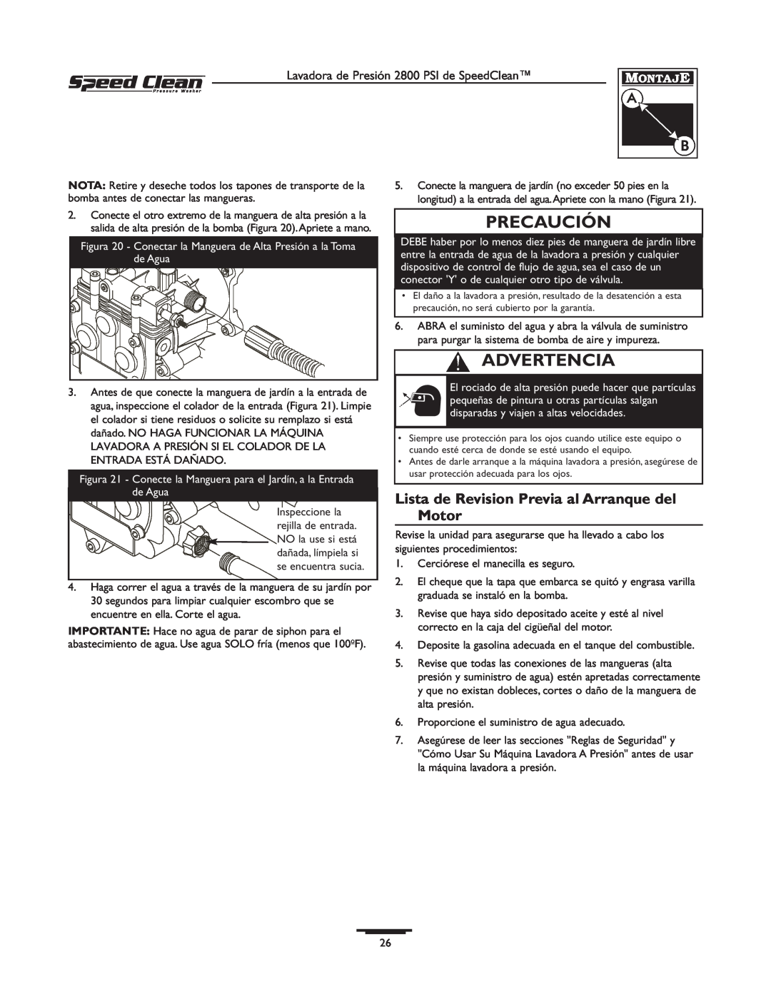 Briggs & Stratton 020212-0 owner manual Lista de Revision Previa al Arranque del Motor, Precaución, Advertencia 