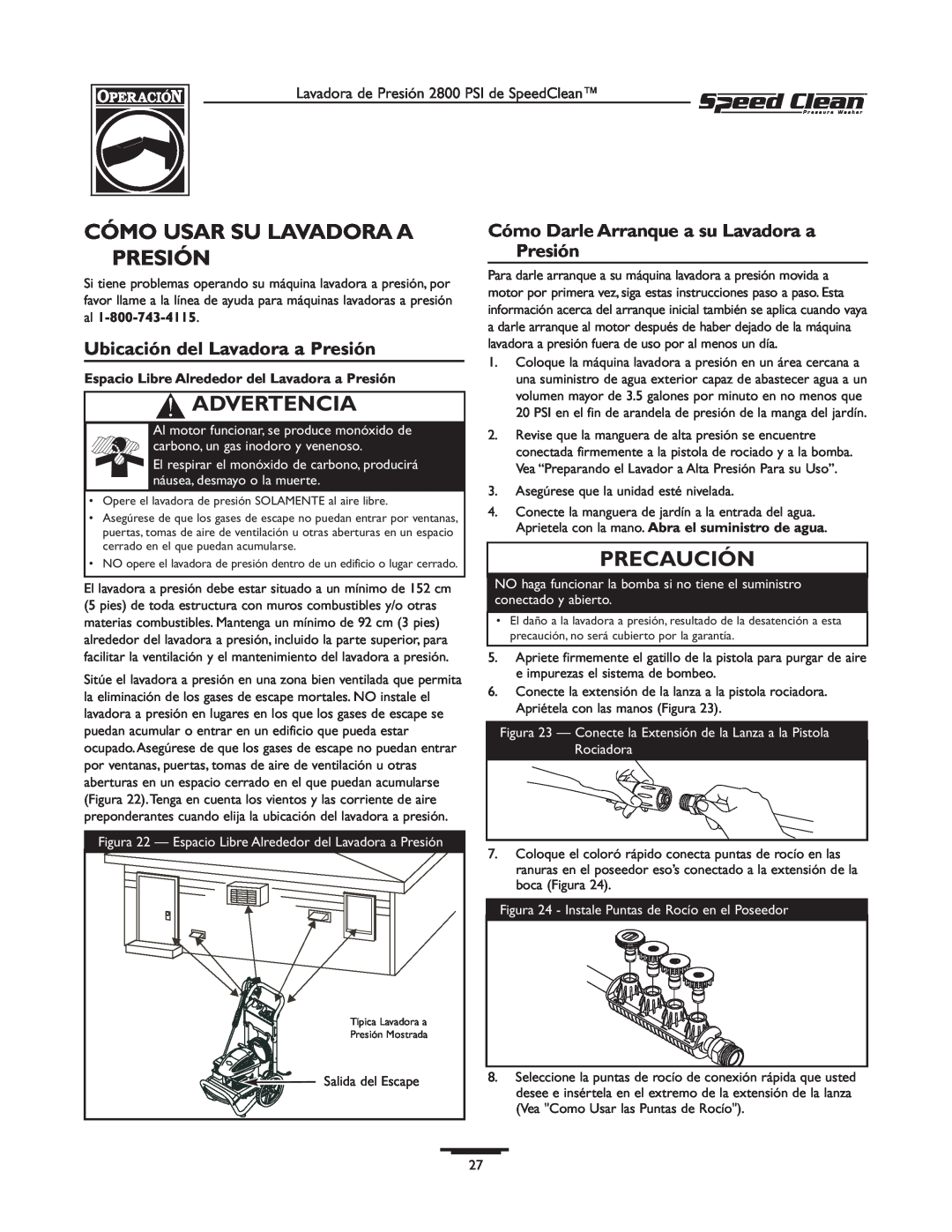 Briggs & Stratton 020212-0 Cómo Usar Su Lavadora A Presión, Ubicación del Lavadora a Presión, Advertencia, Precaución 