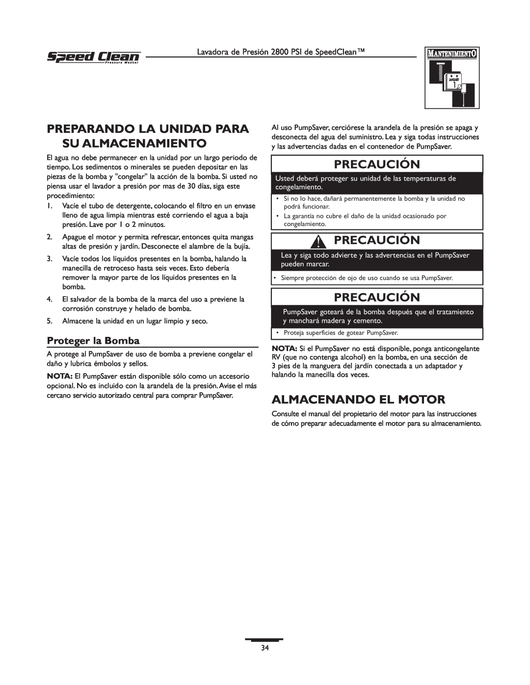 Briggs & Stratton 020212-0 Preparando La Unidad Para Su Almacenamiento, Almacenando El Motor, Proteger la Bomba 