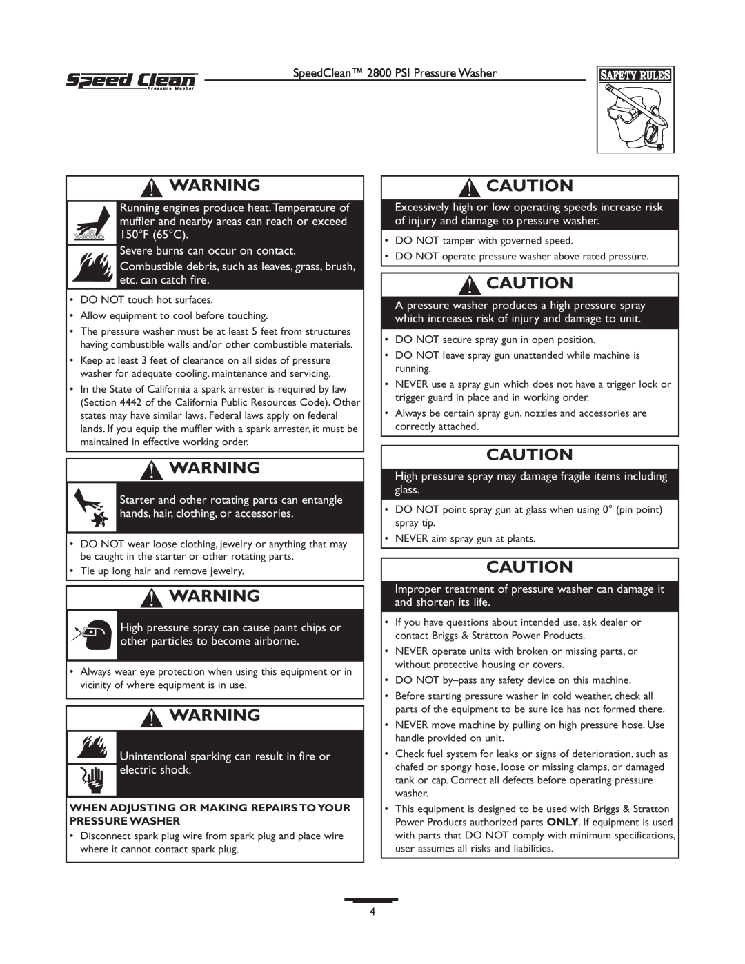 Briggs & Stratton 020212-0 owner manual Severe burns can occur on contact 