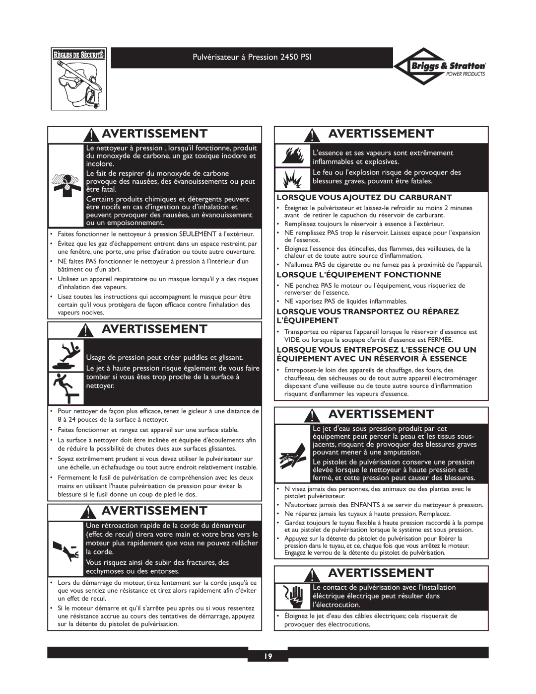 Briggs & Stratton 020219 owner manual Lorsque Vous Ajoutez DU Carburant 