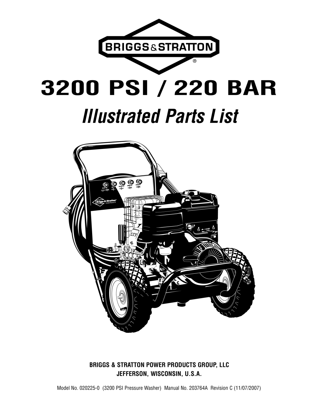 Briggs & Stratton 020225-0 manual PSI / 220 BAR 