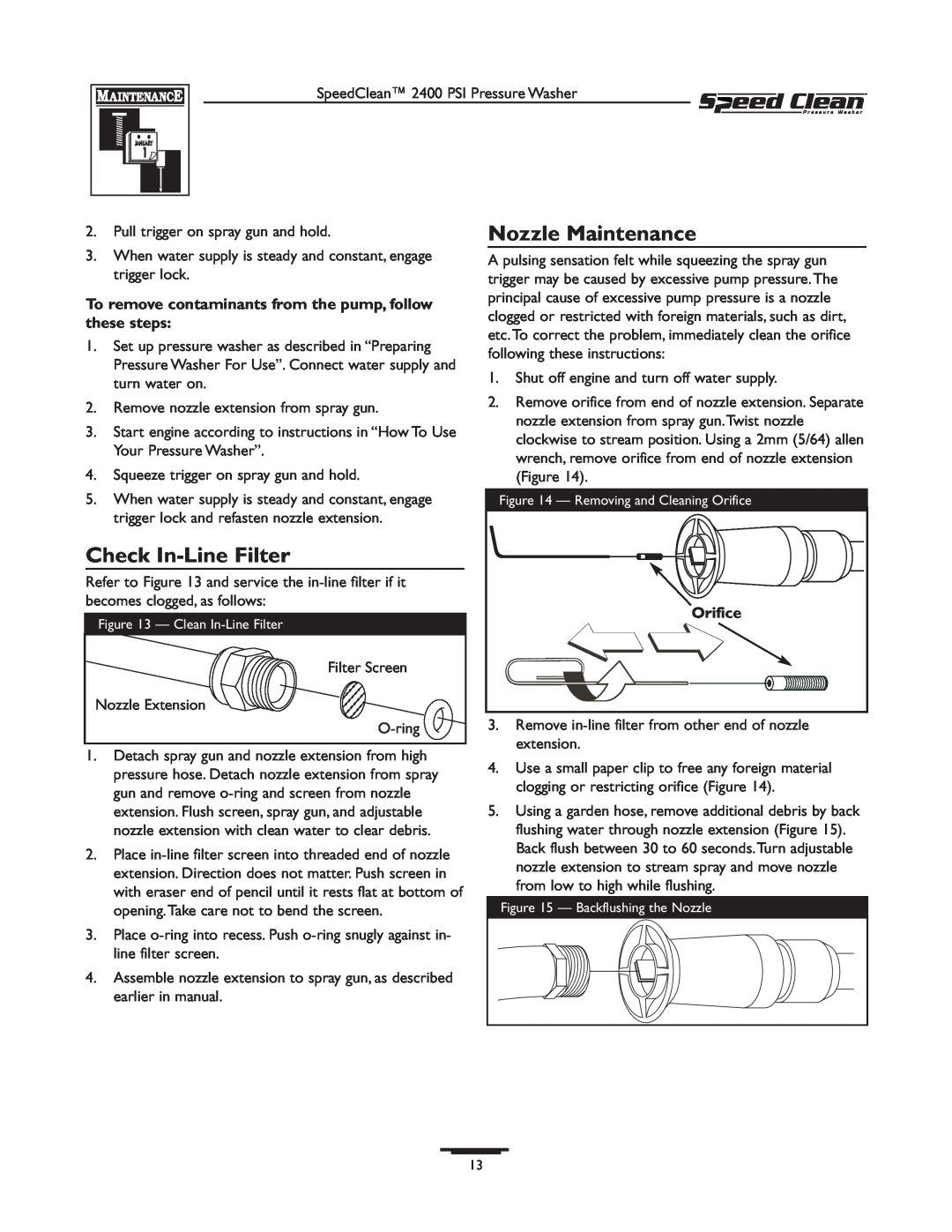 Briggs & Stratton 020227-0 owner manual Nozzle Maintenance, Check In-Line Filter, Orifice 