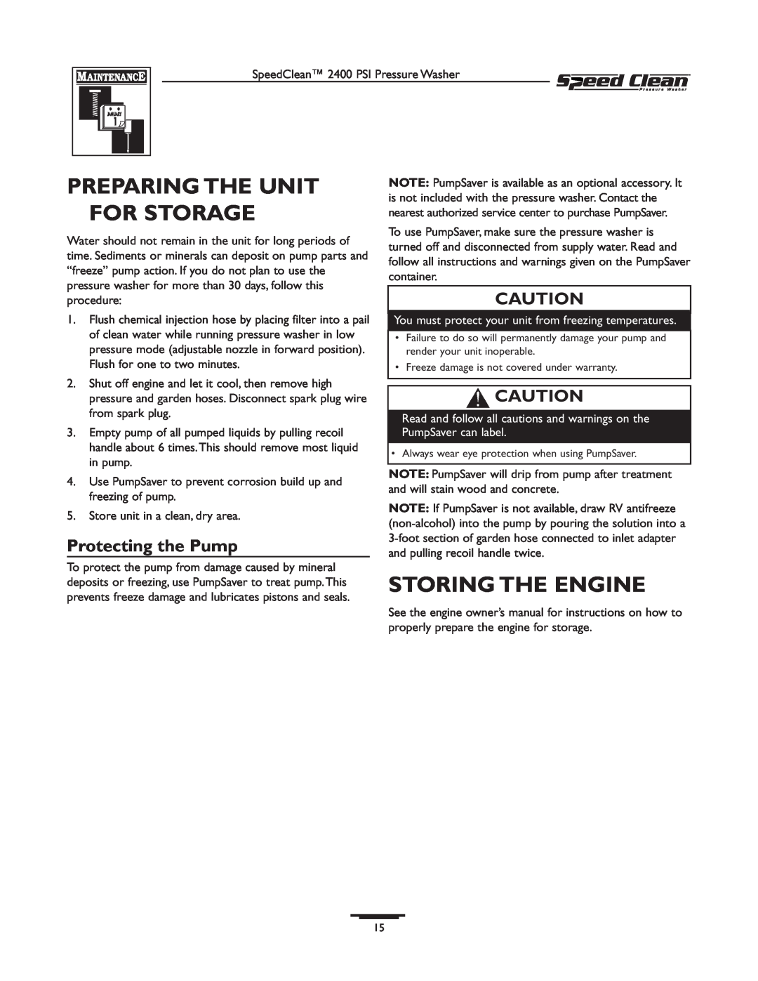 Briggs & Stratton 020227-0 owner manual Preparing The Unit For Storage, Storing The Engine, Protecting the Pump 