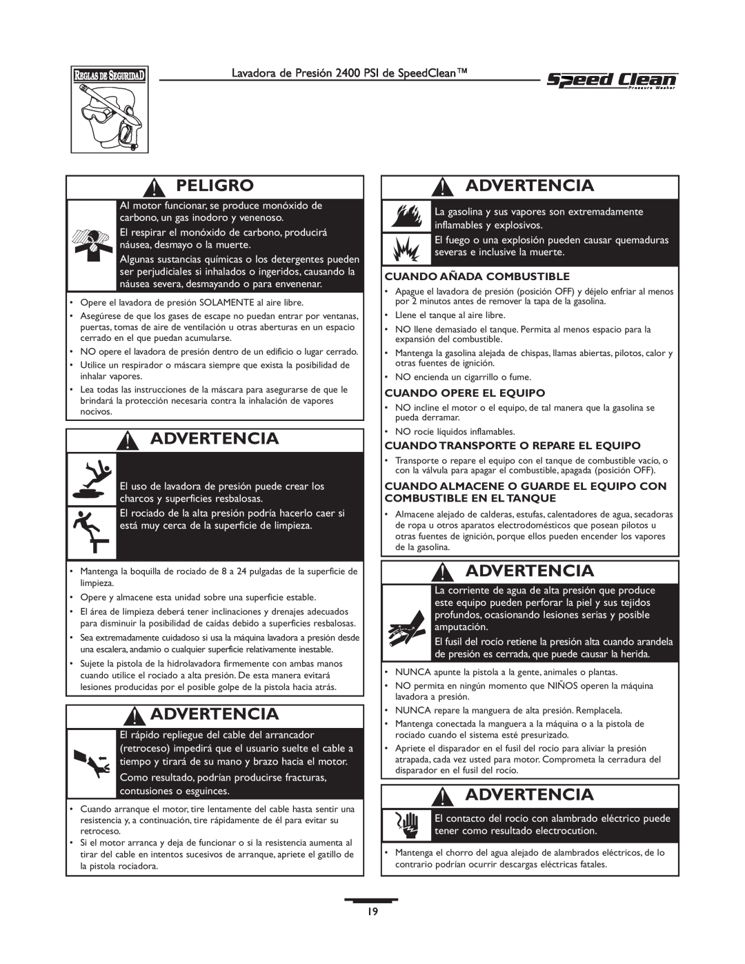 Briggs & Stratton 020227-0 Peligro, Advertencia, Como resultado, podrían producirse fracturas, contusiones o esguinces 