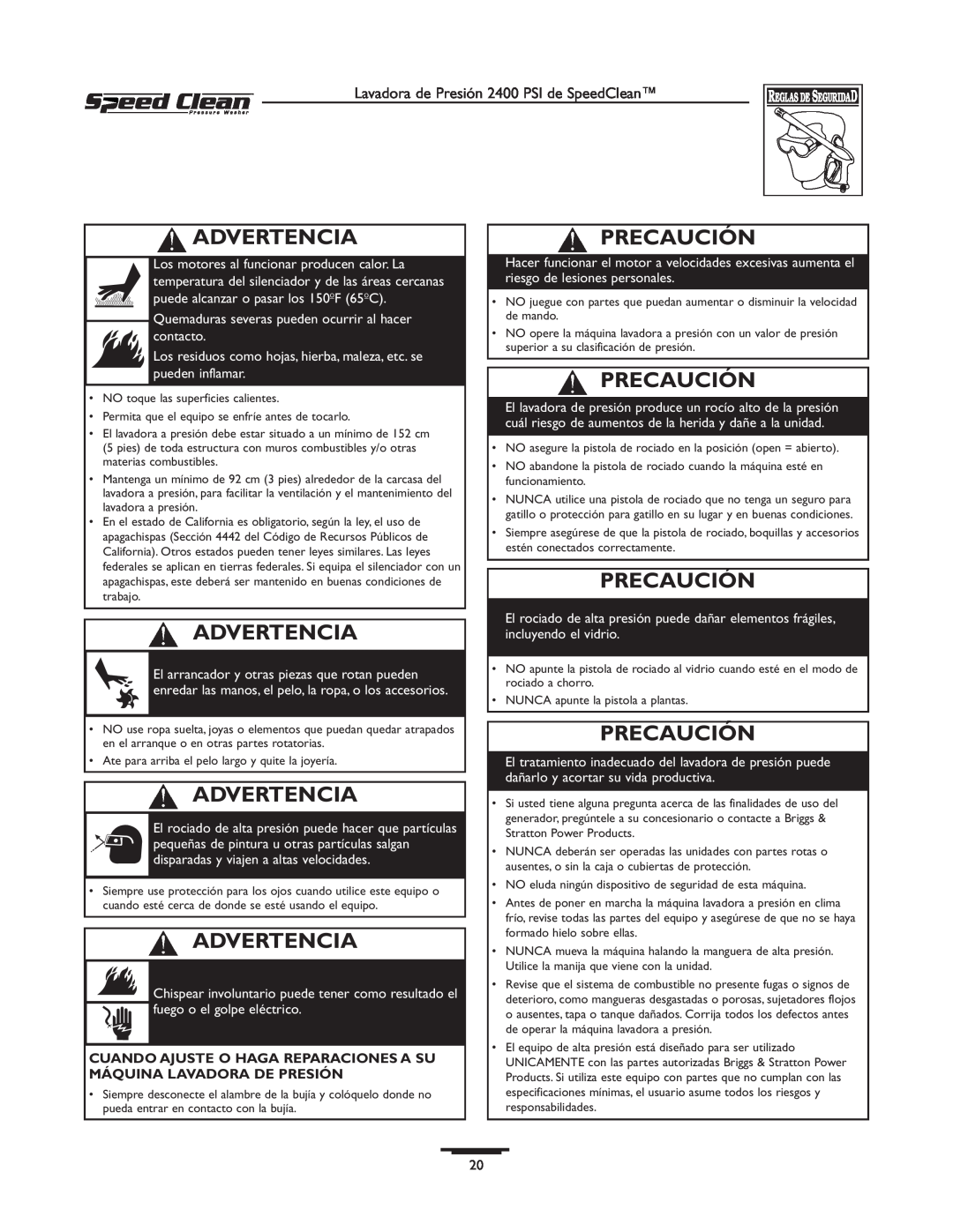 Briggs & Stratton 020227-0 owner manual Precaución, Advertencia, Quemaduras severas pueden ocurrir al hacer contacto 