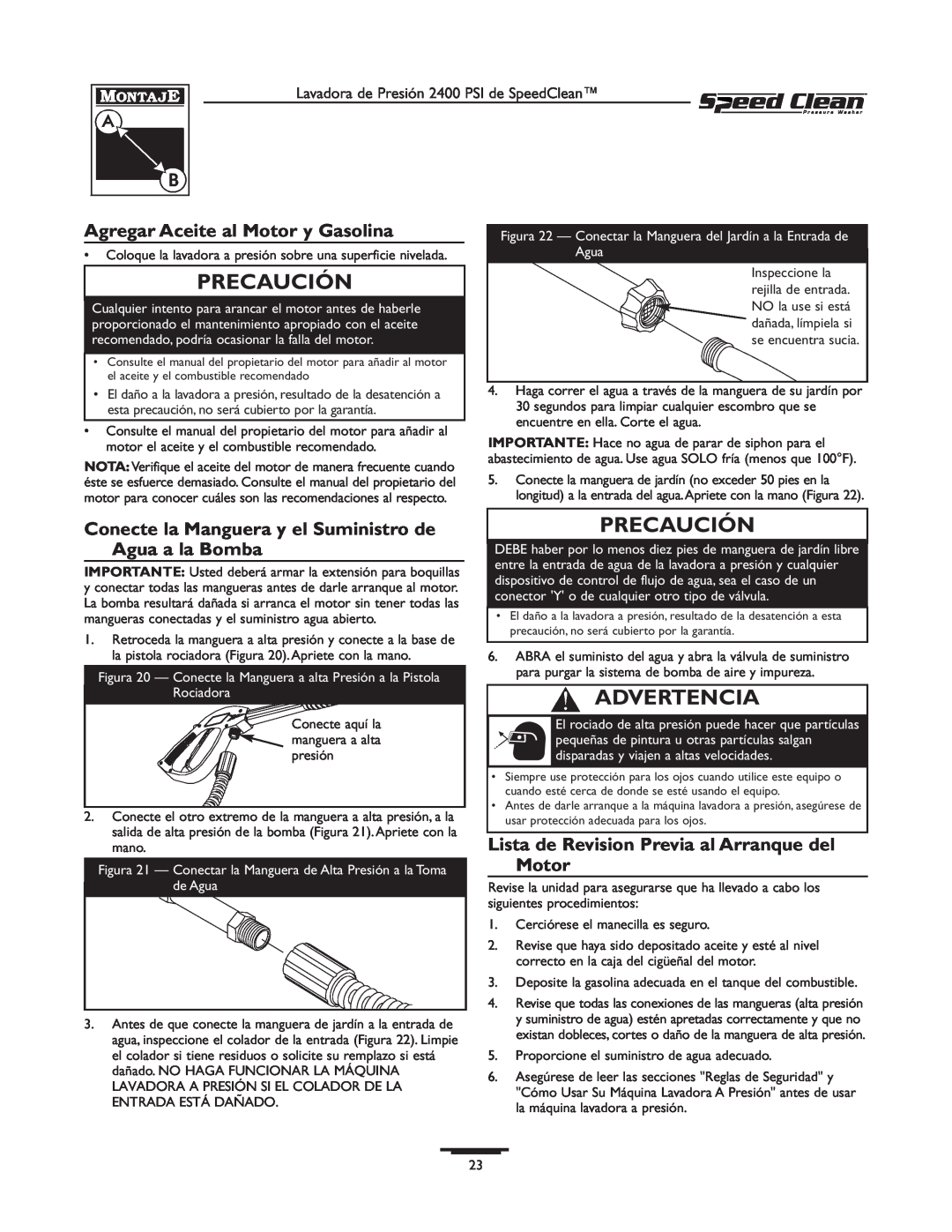 Briggs & Stratton 020227-0 Agregar Aceite al Motor y Gasolina, Conecte la Manguera y el Suministro de Agua a la Bomba 