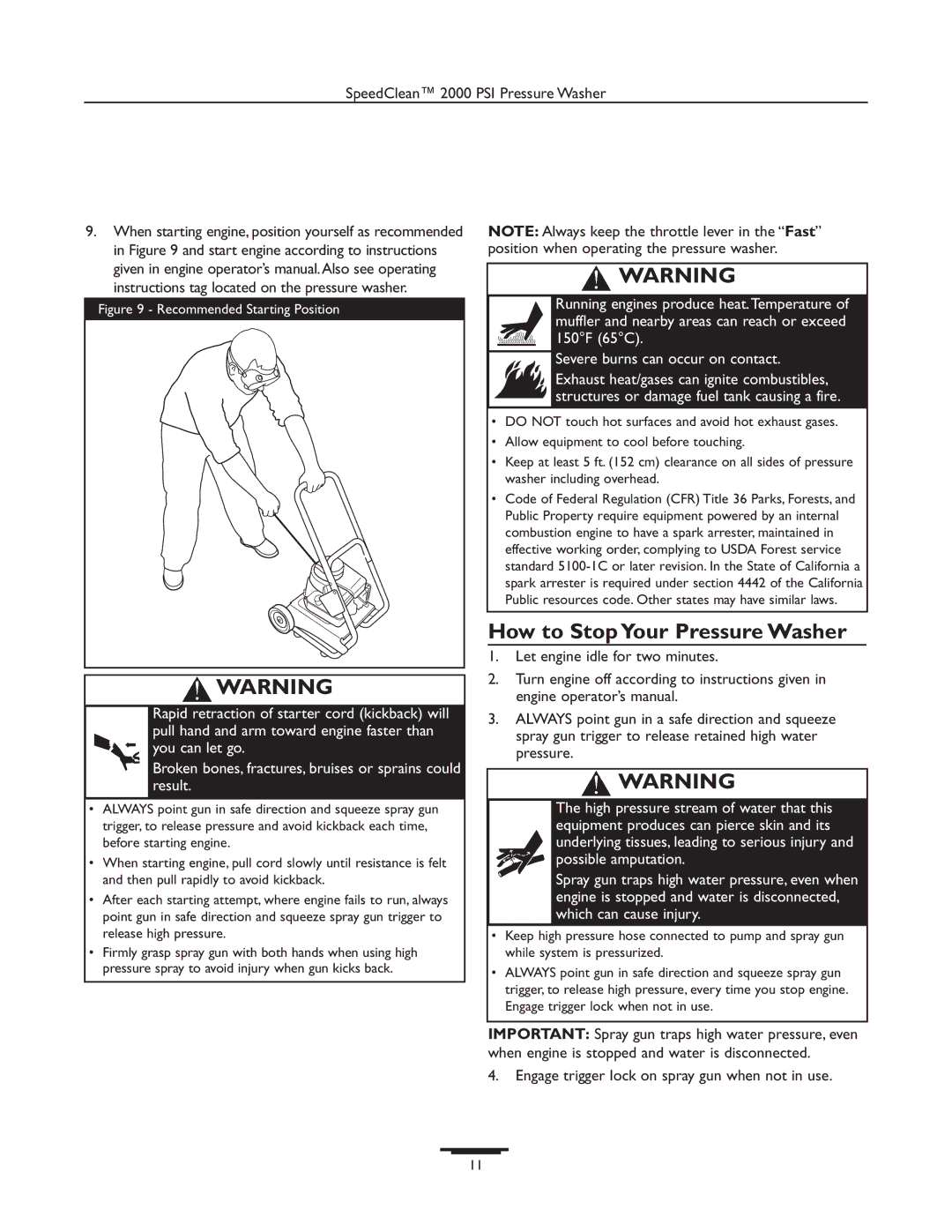 Briggs & Stratton 020238-0 operating instructions How to Stop Your Pressure Washer, Recommended Starting Position 