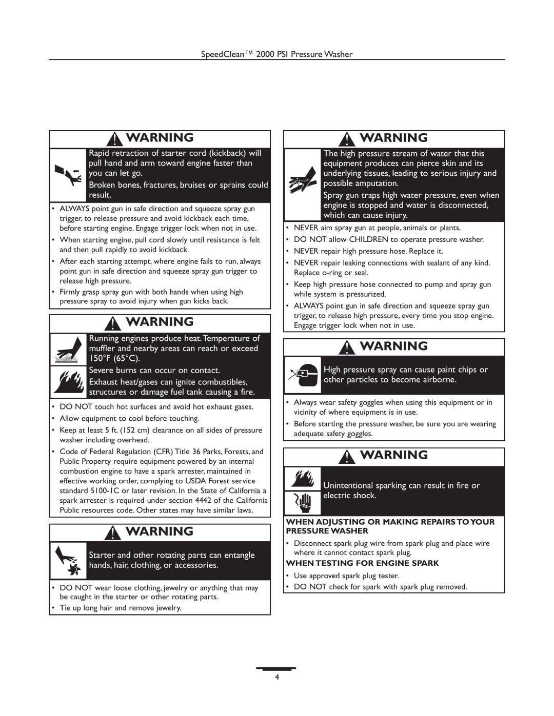 Briggs & Stratton 020238-0 operating instructions Unintentional sparking can result in fire or electric shock 