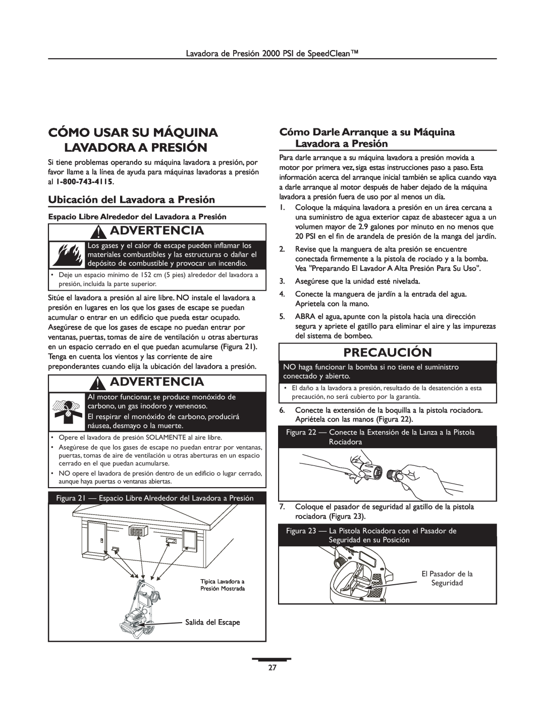 Briggs & Stratton 020238-0 Cómo Usar Su Máquina Lavadora A Presión, Ubicación del Lavadora a Presión, Advertencia 