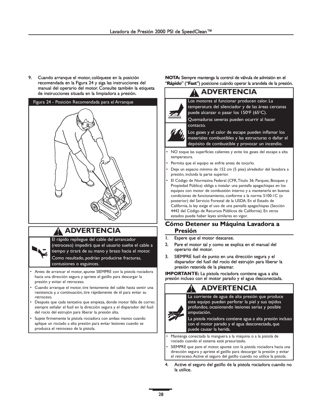 Briggs & Stratton 020238-0 operating instructions Cómo Detener su Máquina Lavadora a Presión, Advertencia 