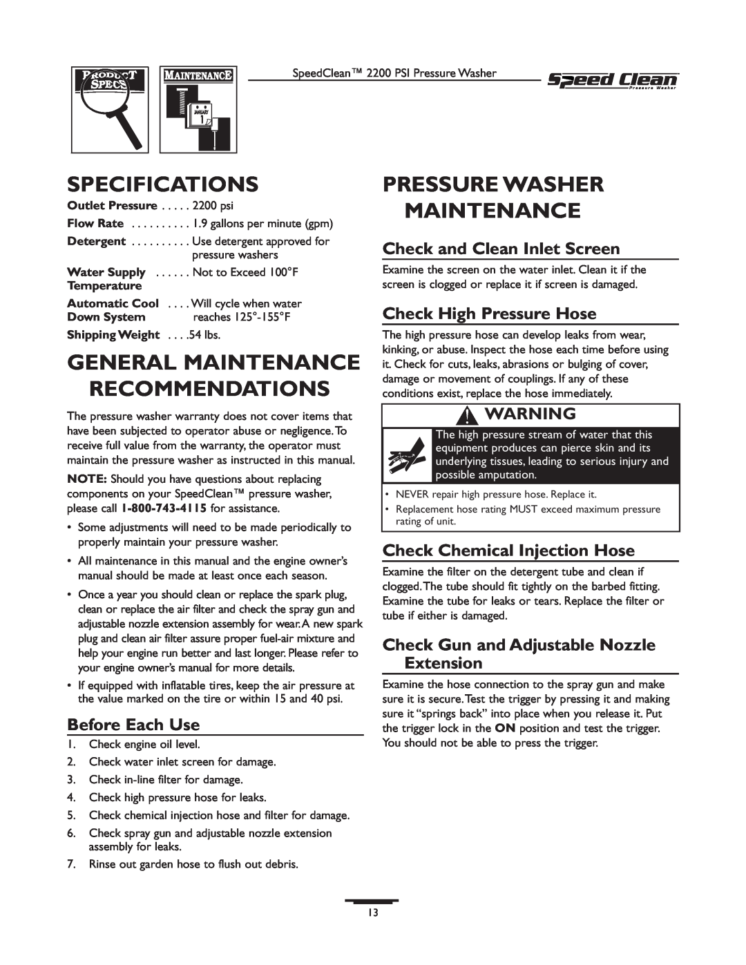 Briggs & Stratton 020239-0 Specifications, General Maintenance Recommendations, Pressure Washer Maintenance, Temperature 