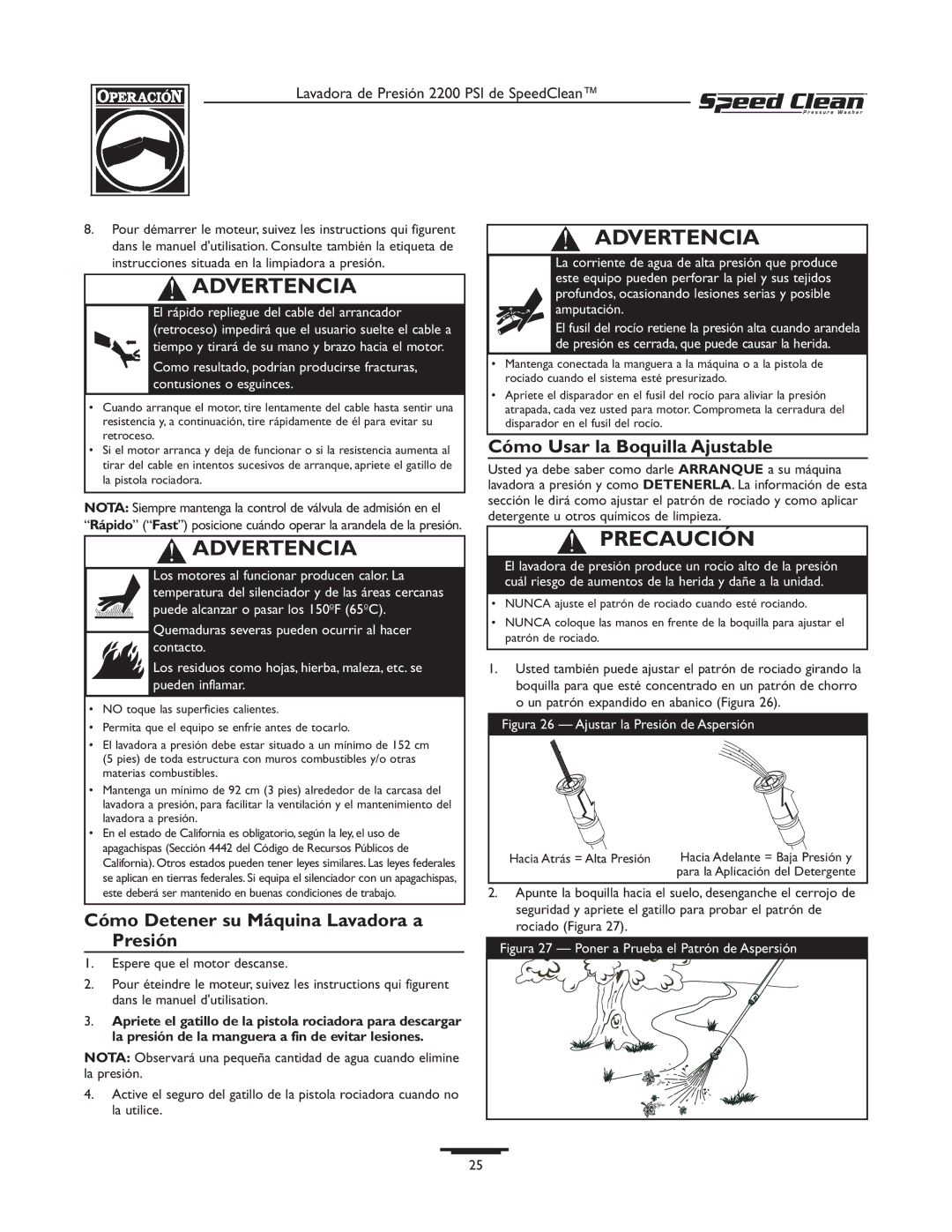 Briggs & Stratton 020239-1 owner manual Cómo Detener su Máquina Lavadora a Presión, Cómo Usar la Boquilla Ajustable 